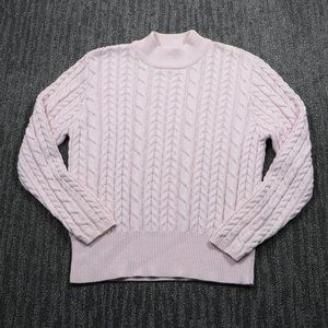 Vintage Yarnworks Womens Pink Cable Knit Sweater Medium Classic Cozy Cottagecore
